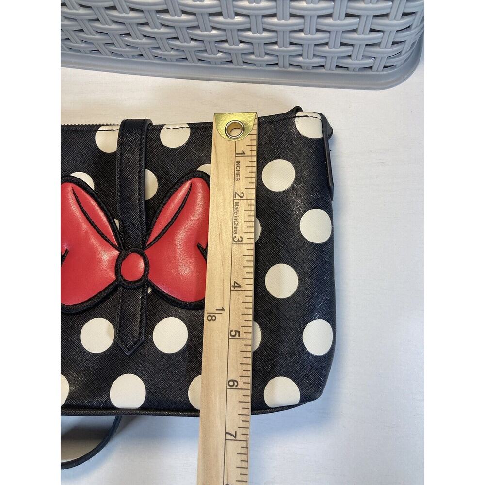 Disney Parks Minnie Mouse Red Bow Polka Dot Striped Crossbody Black Bag Purse - Picture 9 of 10